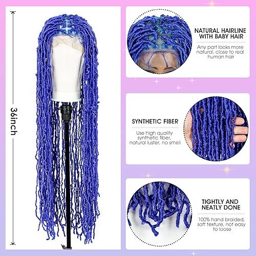 Miniatura 4 de Pelucas trenzadas coloridas de 36 pulgadas, encaje doble, color rojo, cuadrado, sin nudos, con cabello de bebé para mujeres negras, pelucas