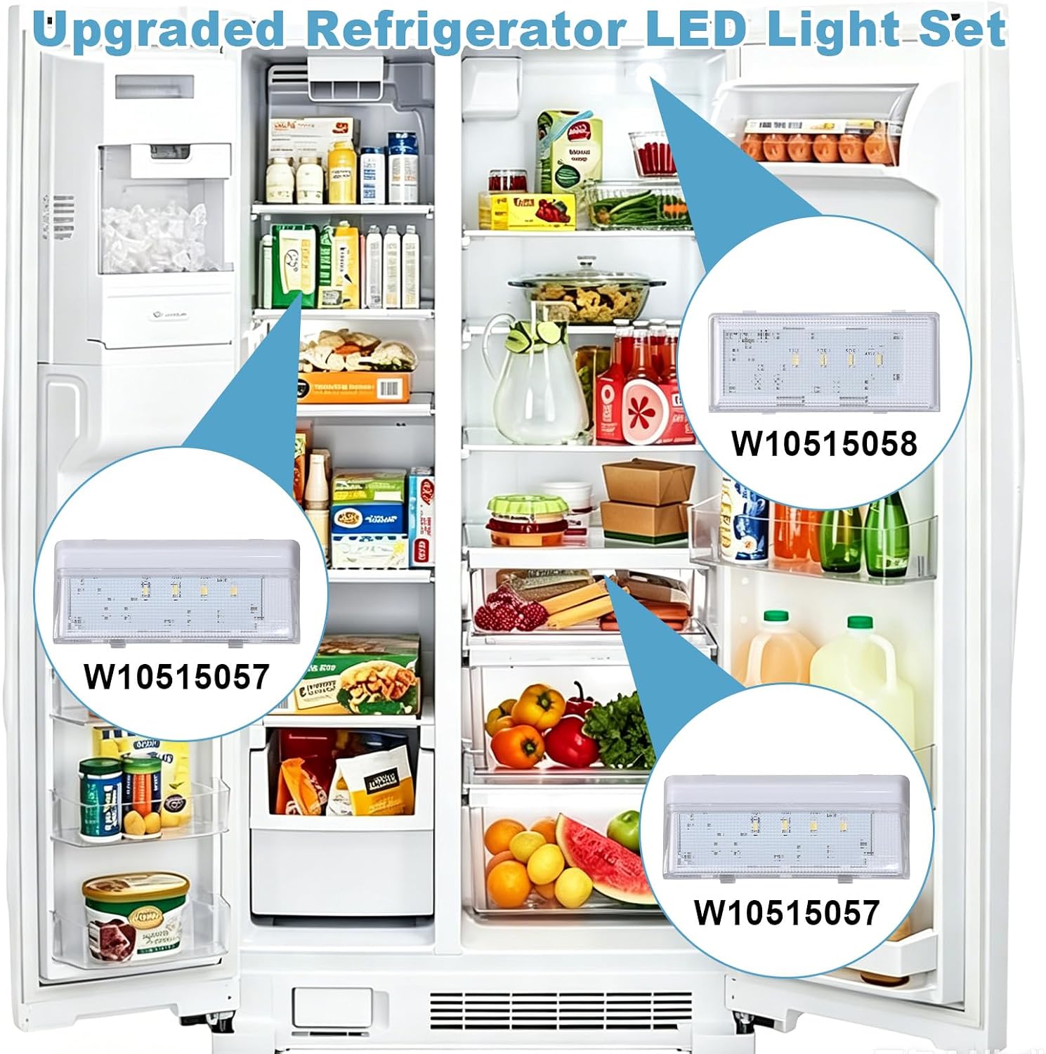 New 2 PCS W10515057 & 1 PCS W10515058 Refrigerators LED Light Set