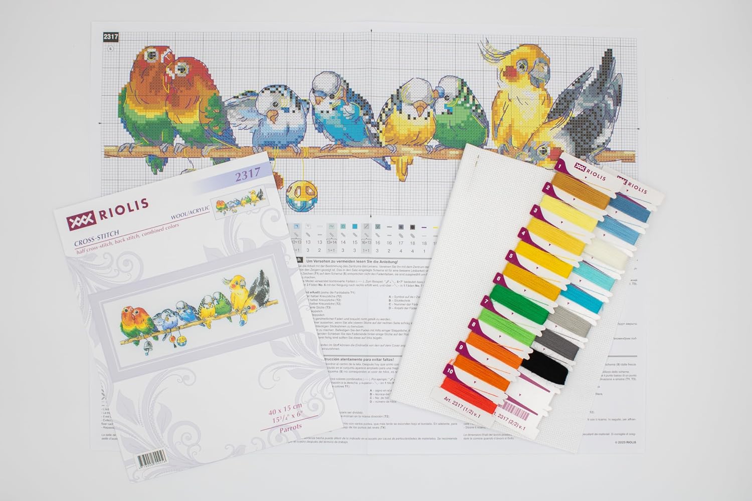 RIOLIS - Parrots 2317, Cross Stitch Kits 15¾"x5.9, Animals Cross Stitch Kits for Beginners & Advanced, Crossstitching Kit Adult, Urban Landscape Embroidery Counted Stitching Kit