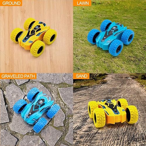 4 piezas Doodle Monster Toys Truck Vehículos de fricción de doble cara, voltean a prueba de golpes, vehículos de inercia para niños pequeños,