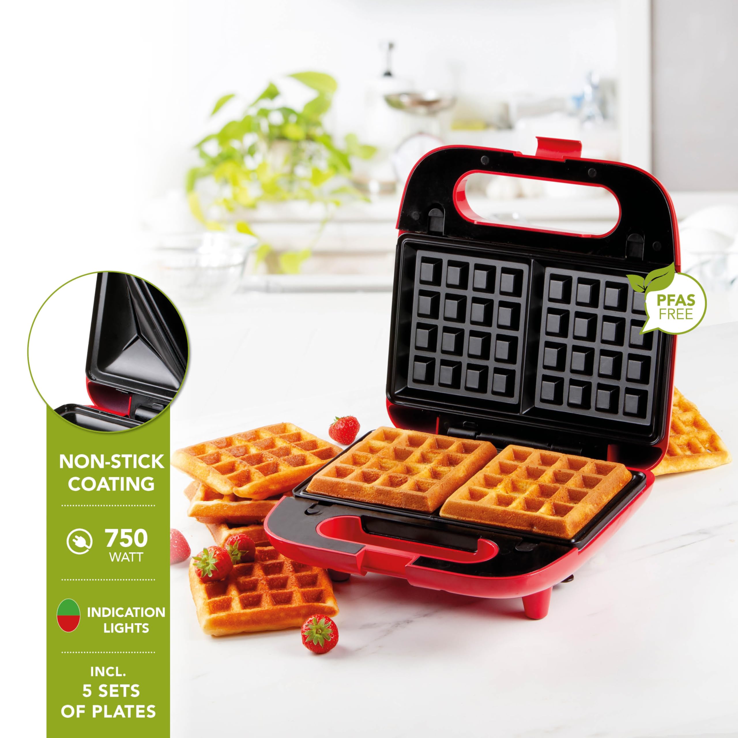 Domo DO9242W 5 en 1 Snack Party Maker Plastoc/Metal, 750 W, Rojo