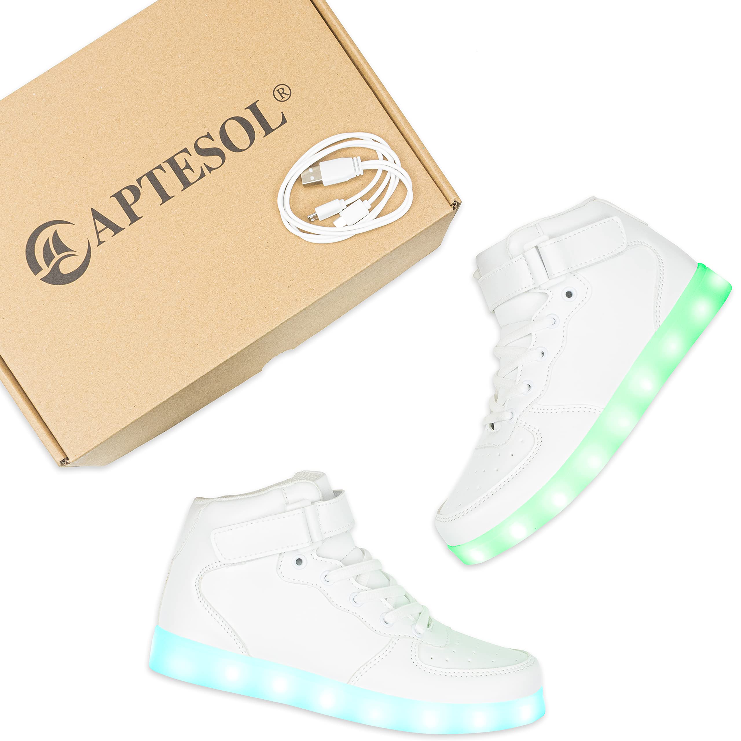 APTESOL Scarpe da ginnastica per bambini con luci a LED con gancio e anello regolabili, ricaricabili e luminose, per ragazzi e ragazze