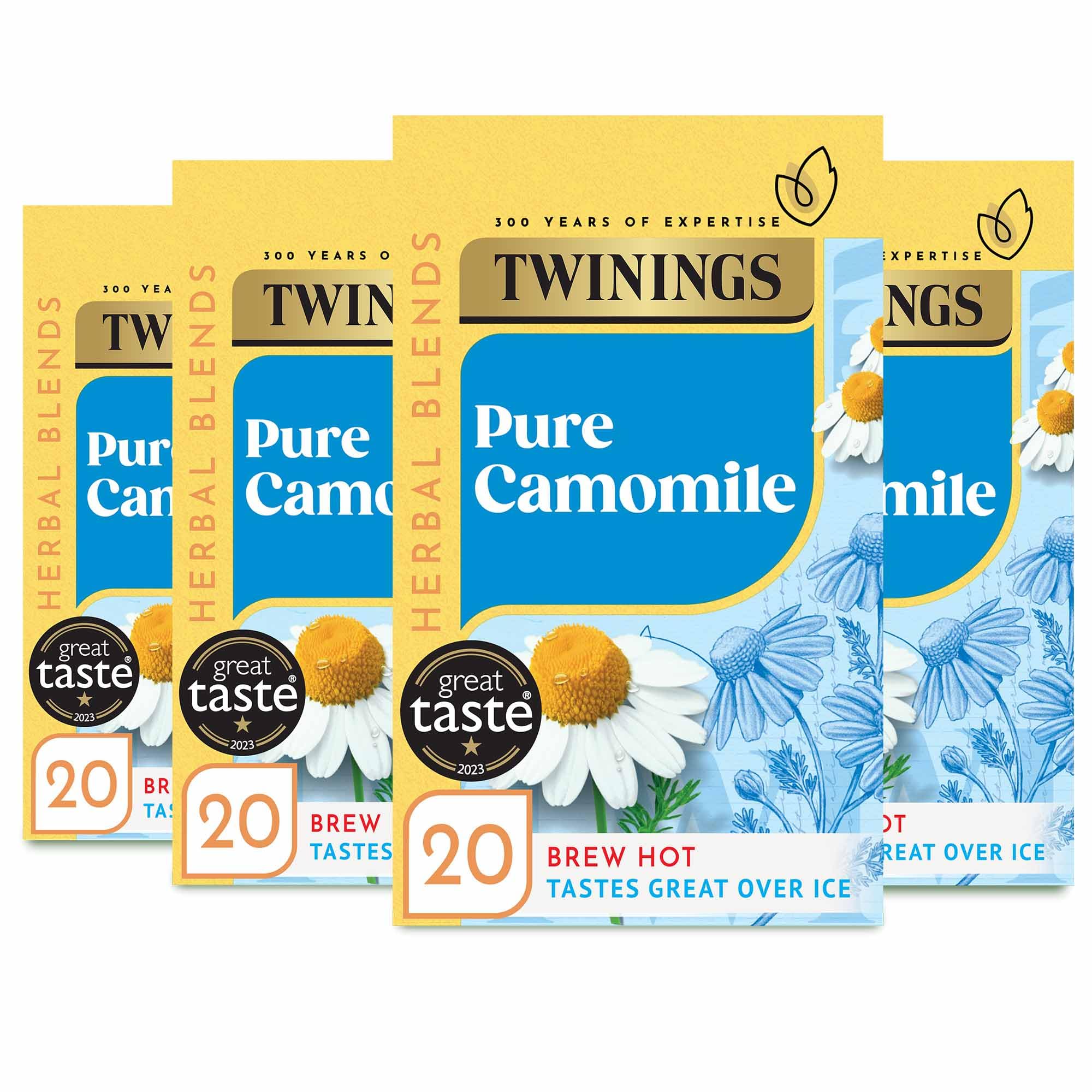Pure Camomile Flavoured Tea - 80 BiodegradableTea Bags (Multipack of 4 x 20 Bags), Caffeine & Sugar Free Herbal Vegan Tea , Soothing & Calming Beverage