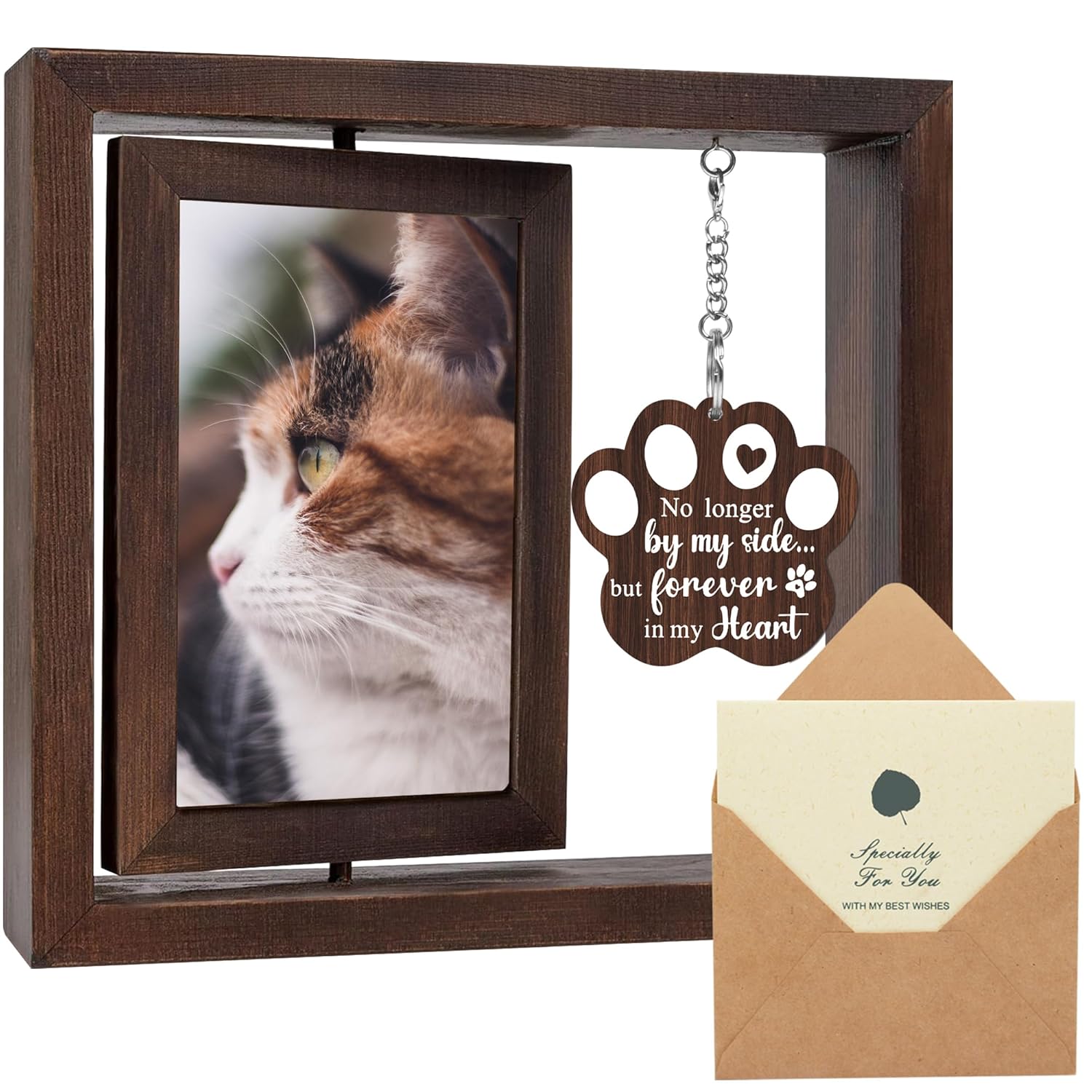 SHOW-YA Cat Memorial Gifts for Loss of Cat - Pet Memorial Gifts Cat,Loss of Cat Sympathy Gift, Cat Passing Away, Pet Remembrance Gift Cat,Rotating Wooden Cat Picture Frame 4x6...
