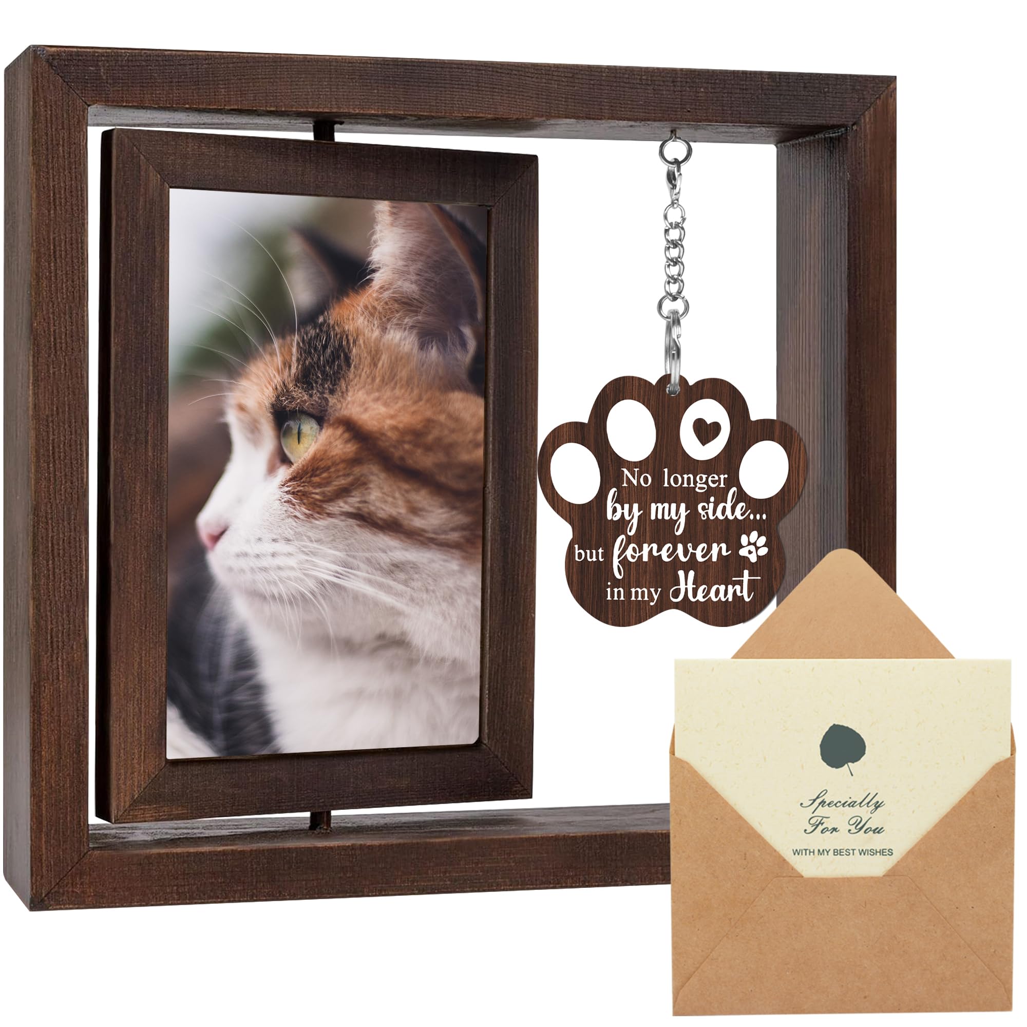 SHOW-YA Cat Memorial Gifts for Loss of Cat - Pet Memorial Gifts Cat,Loss of Cat Sympathy Gift, Cat Passing Away, Pet Remembrance Gift Cat,Rotating Wooden Cat Picture Frame 4x6 Photo
