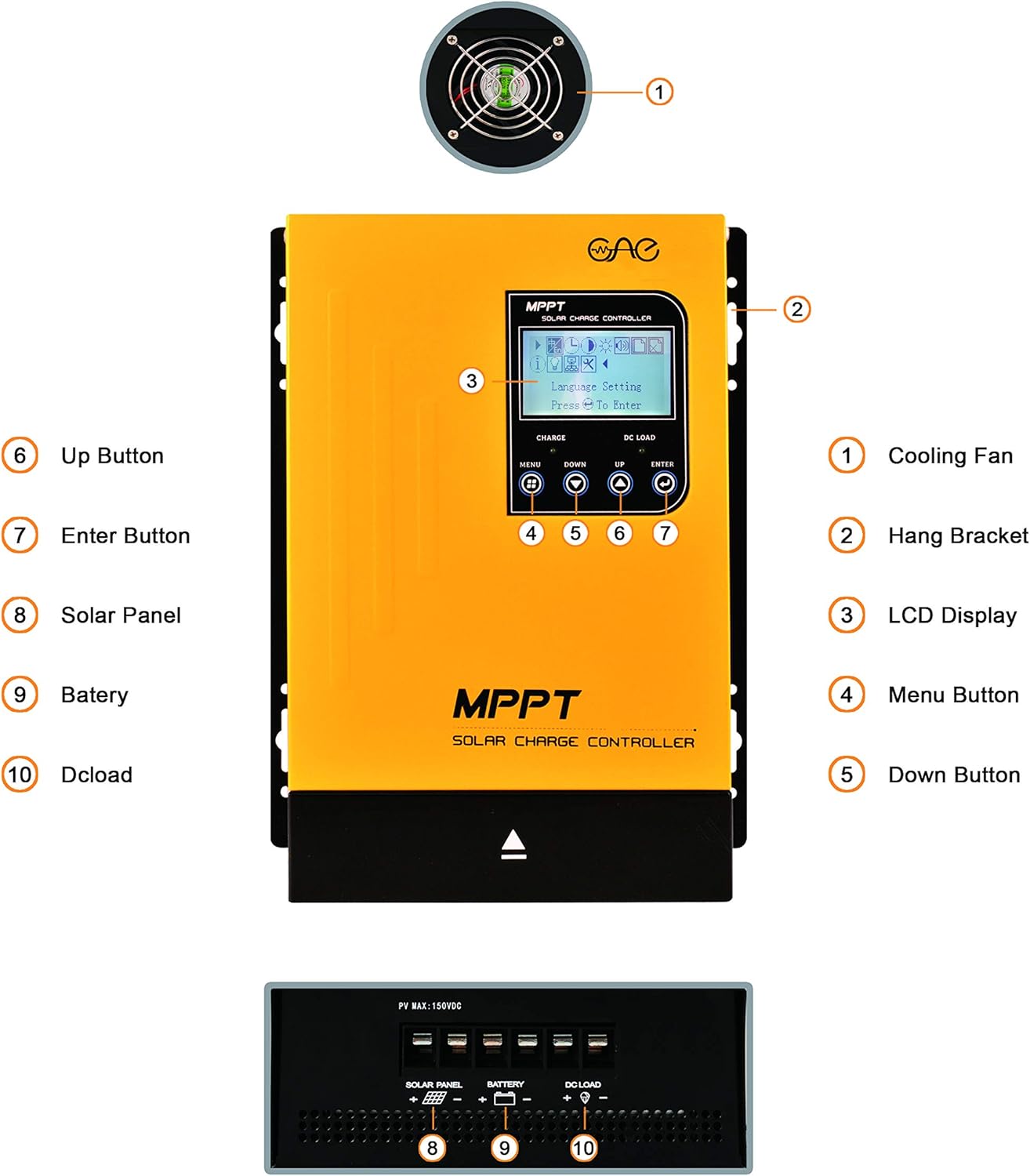 New Deal OAE MPPT Solar Charge Controller 60amp DC 12V24V48V Auto Battery Regulator PV 150V Input MPPT Charge Controller for Lithium, Sealed, Gel, and Flooded Batteries