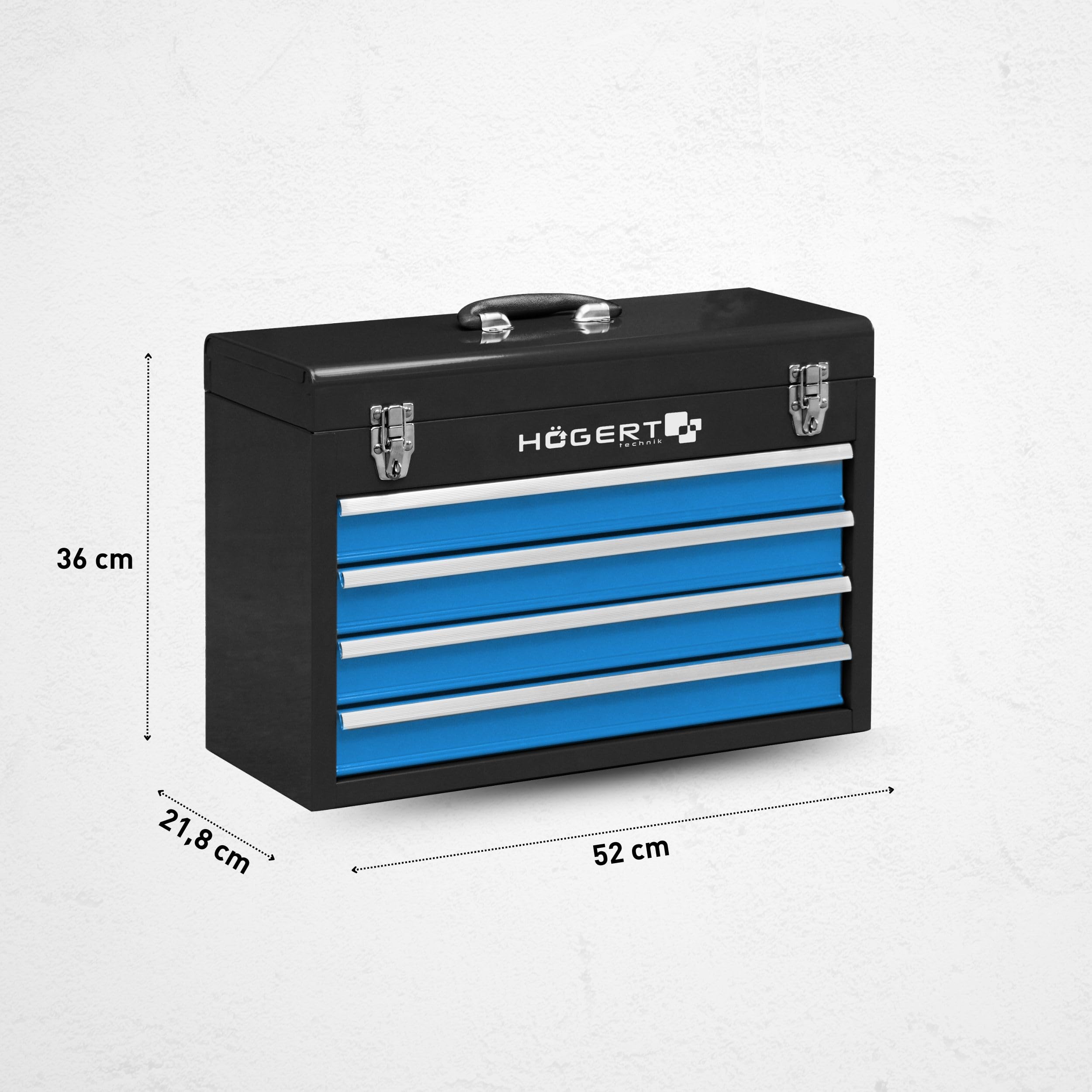 Högert Technik Cassetta degli attrezzi con 4 cassetti con guide a sfera, chiusura in metallo, manico in plastica, 52 x 21,8 x 36 cm