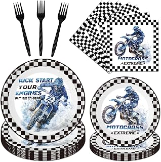 Dirtbike Birthday Party Decorations, 96 Pcs Dirt Bike Tableware Set