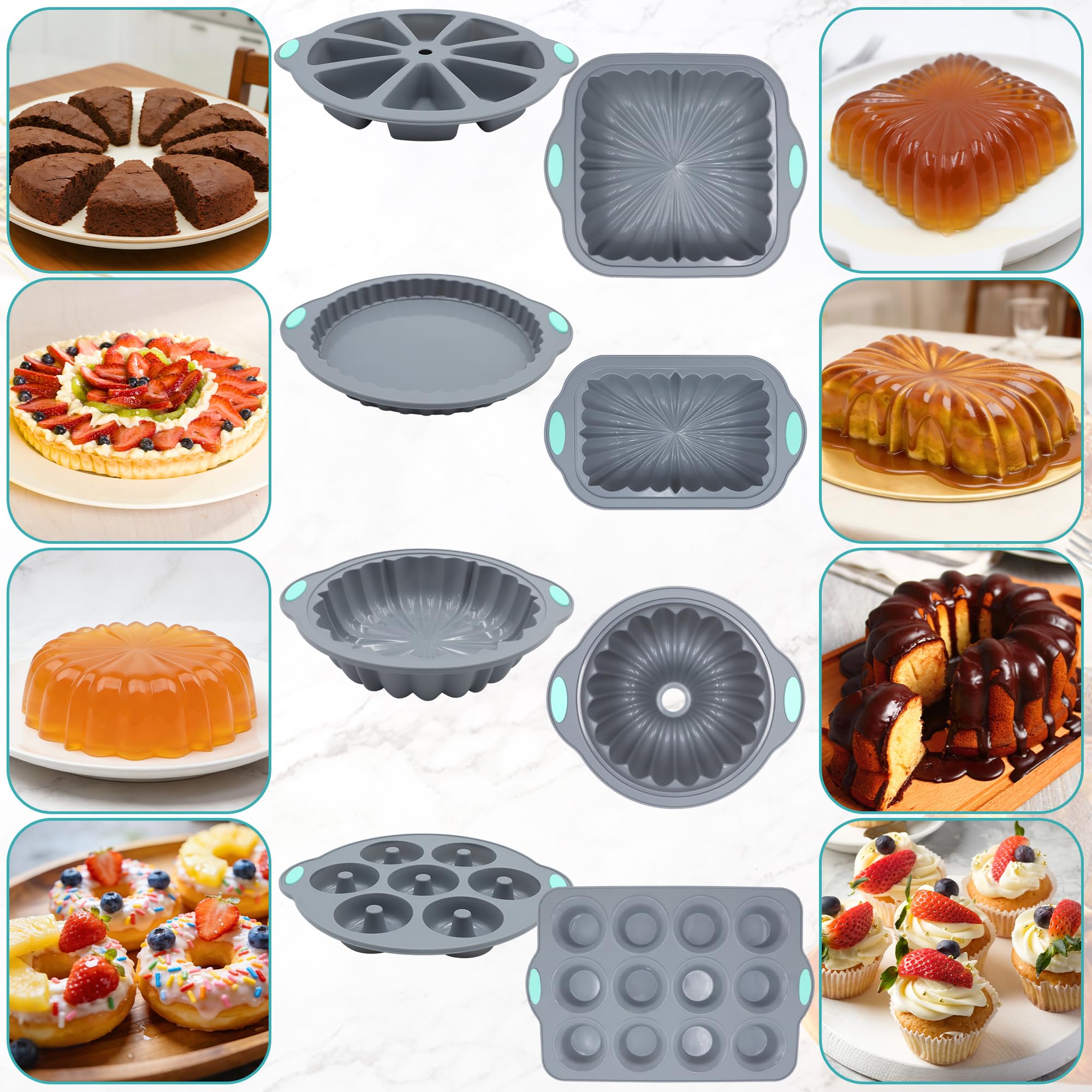 To encounter Juego de 51 moldes de silicona para hornear, antiadherentes con moldes para hornear, molde de dona reutilizable, moldes de silicona de grado alimenticio para pasteles, galletas