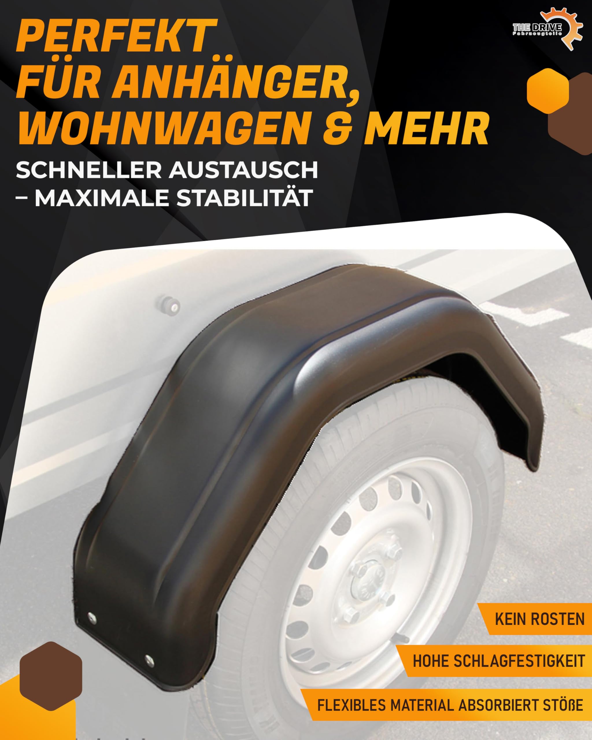The Drive 2X Anhänger Kotflügel Kunststoff Schwarz B180 / S680 / H340 | Schutzblech | Anhängerkotflügel