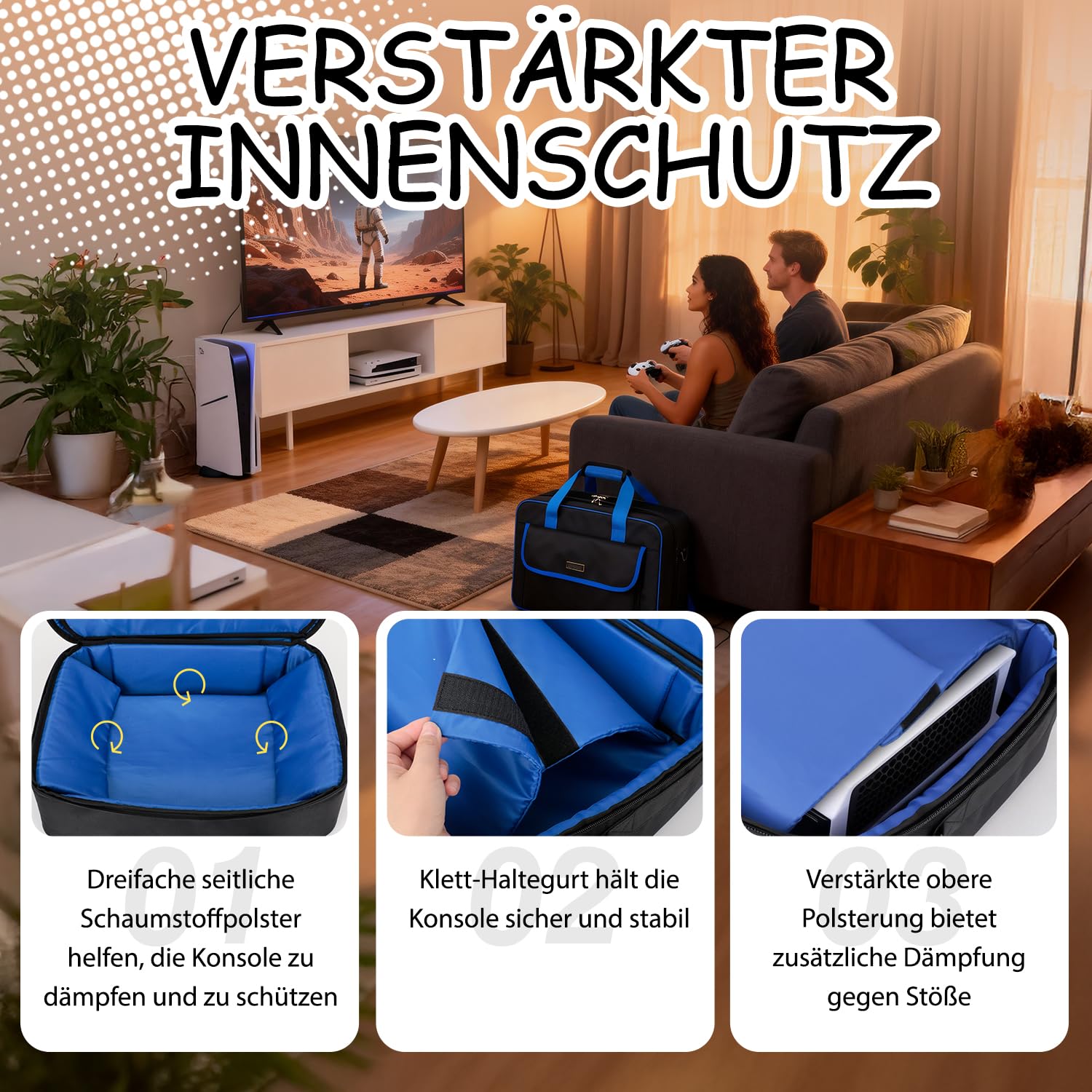 TavenRoa Tragetasche Kompatibel mit PS5/PS5 Slim, Schutztasche für PlayStation 5 Disc & Digital Edition, Organizer für Controller, Headset, Spiele Discs und Gaming Zubehör