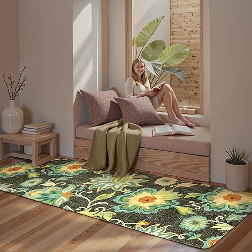 Miniatura 3 de Lahome Alfombra floral para pasillo de cocina, 2 x 8 pulgadas, antideslizante, lavable, alfombra de pasillo de pelo bajo, alfombra suave con