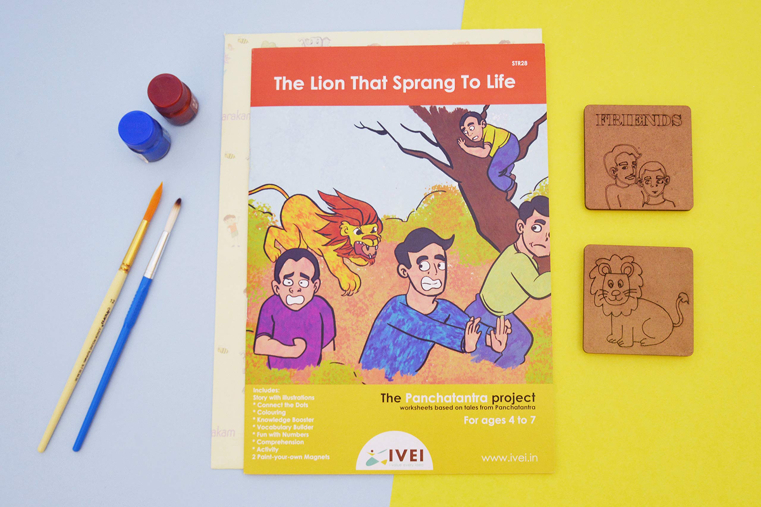 IVEI Panchatantra Story Kids Learning Book - Workbook and 2 DIY magnets - Colouring Activity Worksheets - Creative Fun Activity and Education For Kids - The Lion That Sprang To Life - Age 4 to 7 Years - Image 2 thumbnail