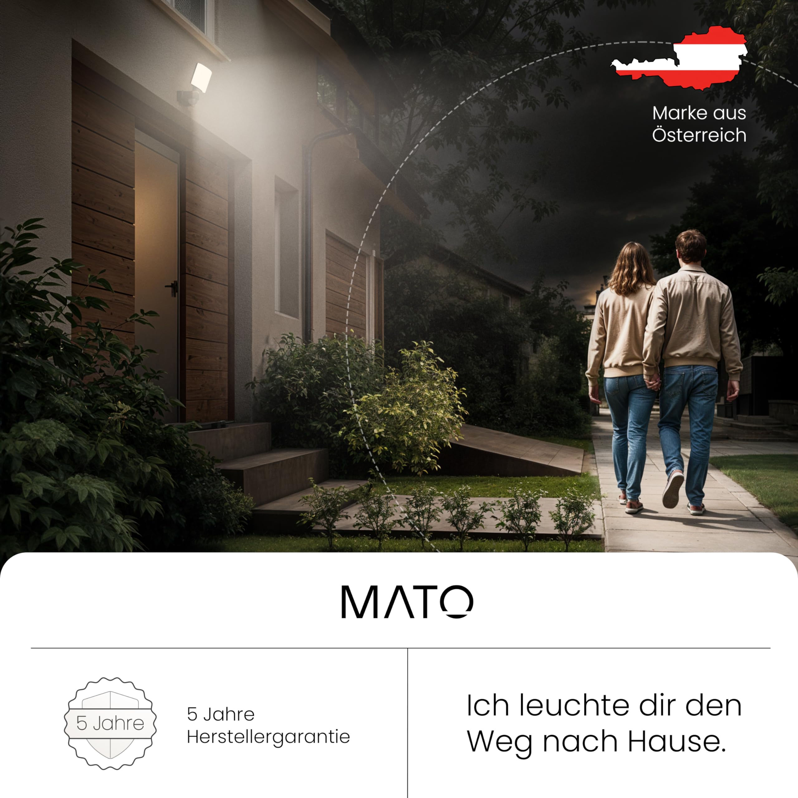 MATO Lumax LED Strahler mit Bewegungsmelder Außen - 30W Wand Außenleuchte inkl. Eck-Adapter - 3000K warmweiß, IP65 - Aussenlampe, Außenstrahler, Wandstrahler, Wandleuchte