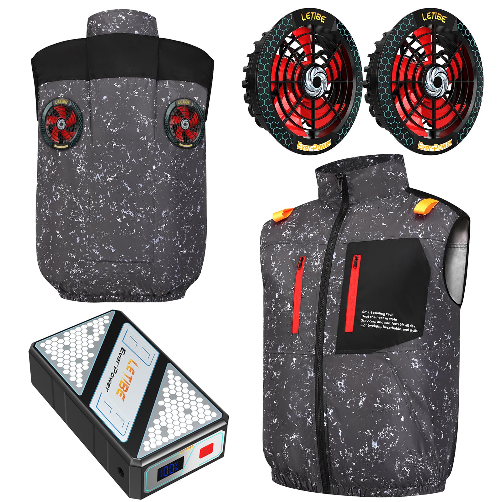 [Ever-Power] 45000mAh 56V 空調作業服 ファンバッテリーセット 空調作業服 ベスト 2026 業界最強 爆風 水洗い可 -20℃冷感 日本製三相モーター 15V~56Vまで調節 30時間連続稼働 デュアルコントロールモード 作業用ツールバッグ付き 現場 屋外作業 暑さ対策 メンズ レディース 90mm作業服穴径対応 PSE認証済 3L