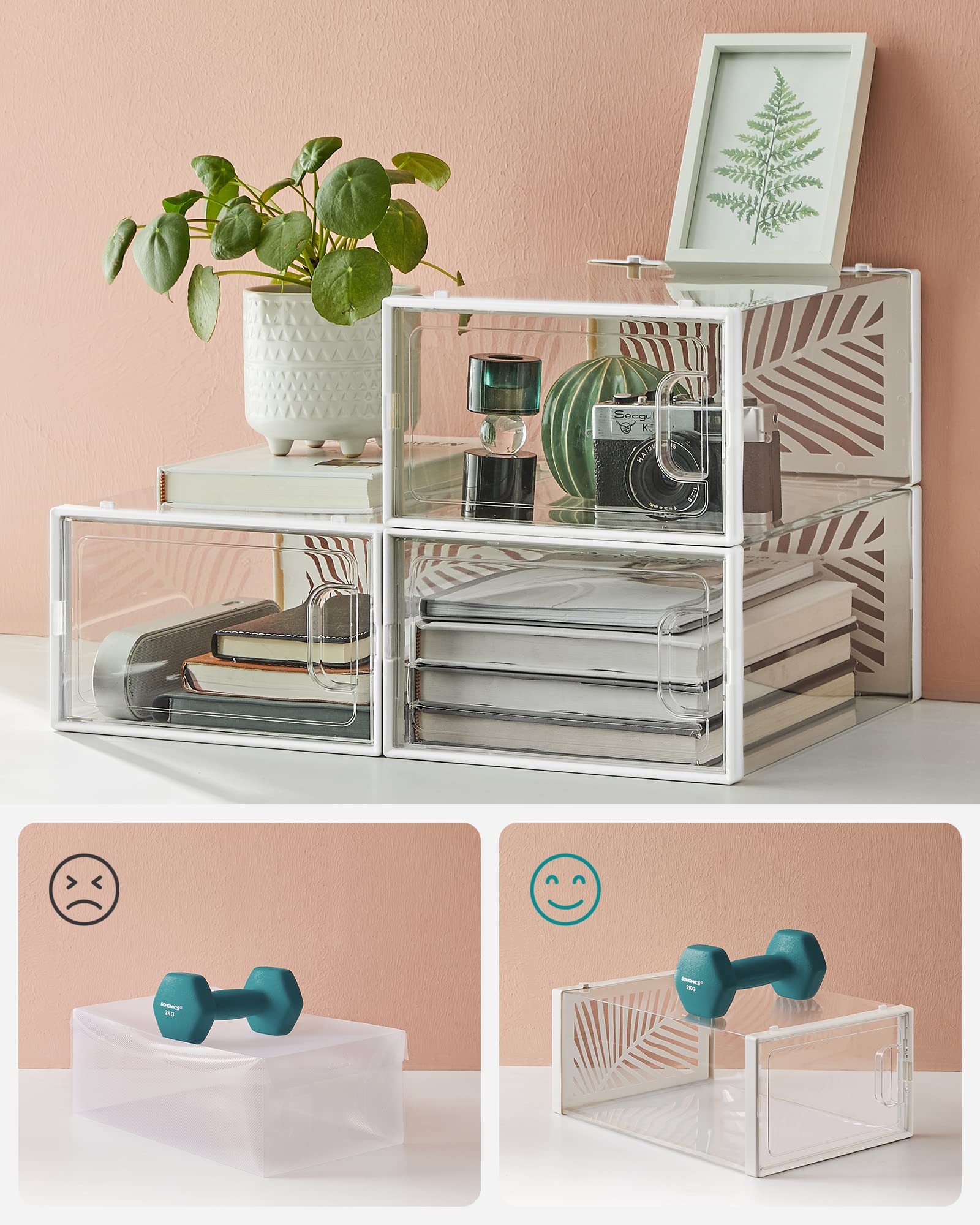 SONGMICS Przezroczyste pudełko na buty, zestaw 18 sztuk