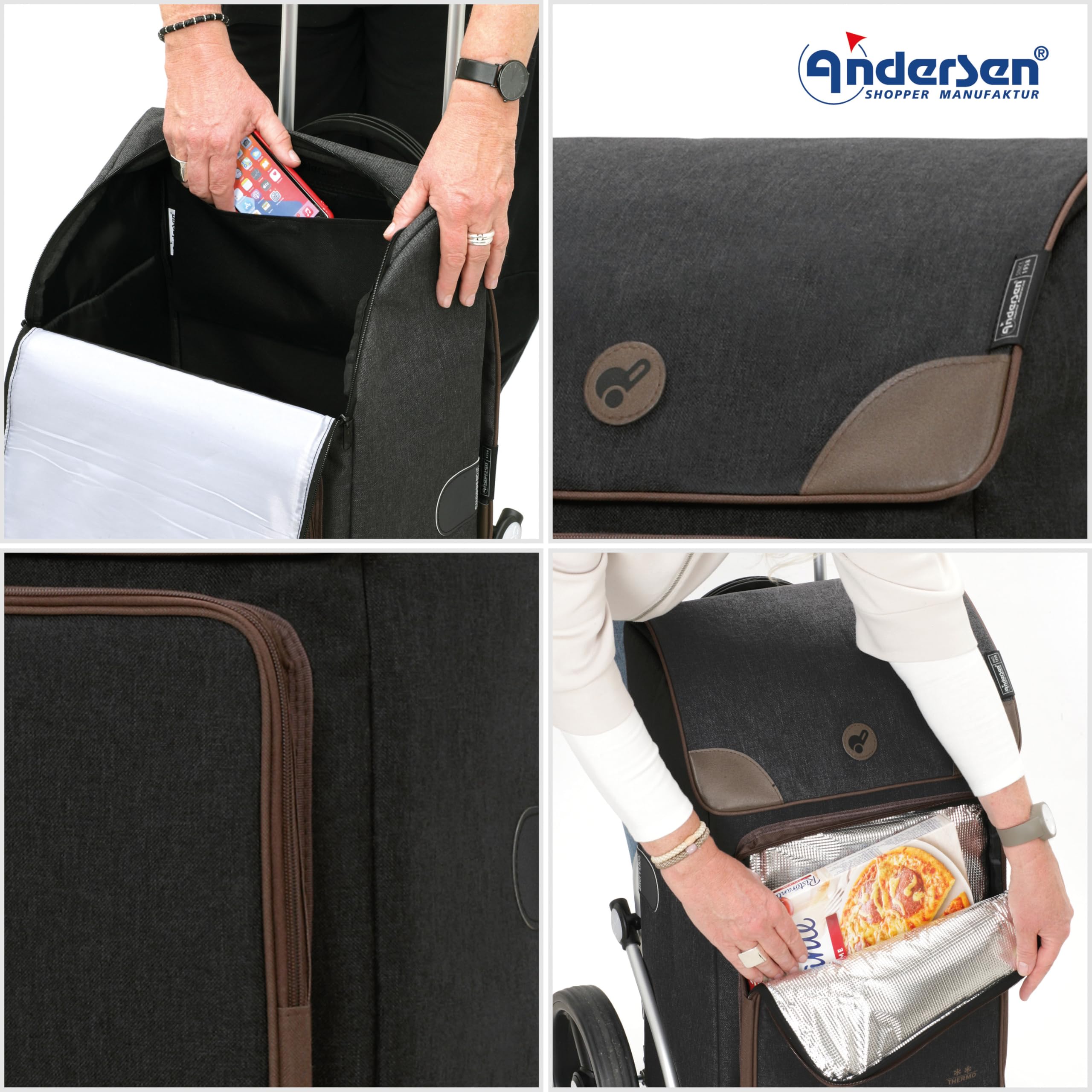 ANDERSEN Royal Shopper Holk wózek na zakupy, czarny, 45 l, duży, termiczny, uniwersalny, aluminium, składany, ciche koła
