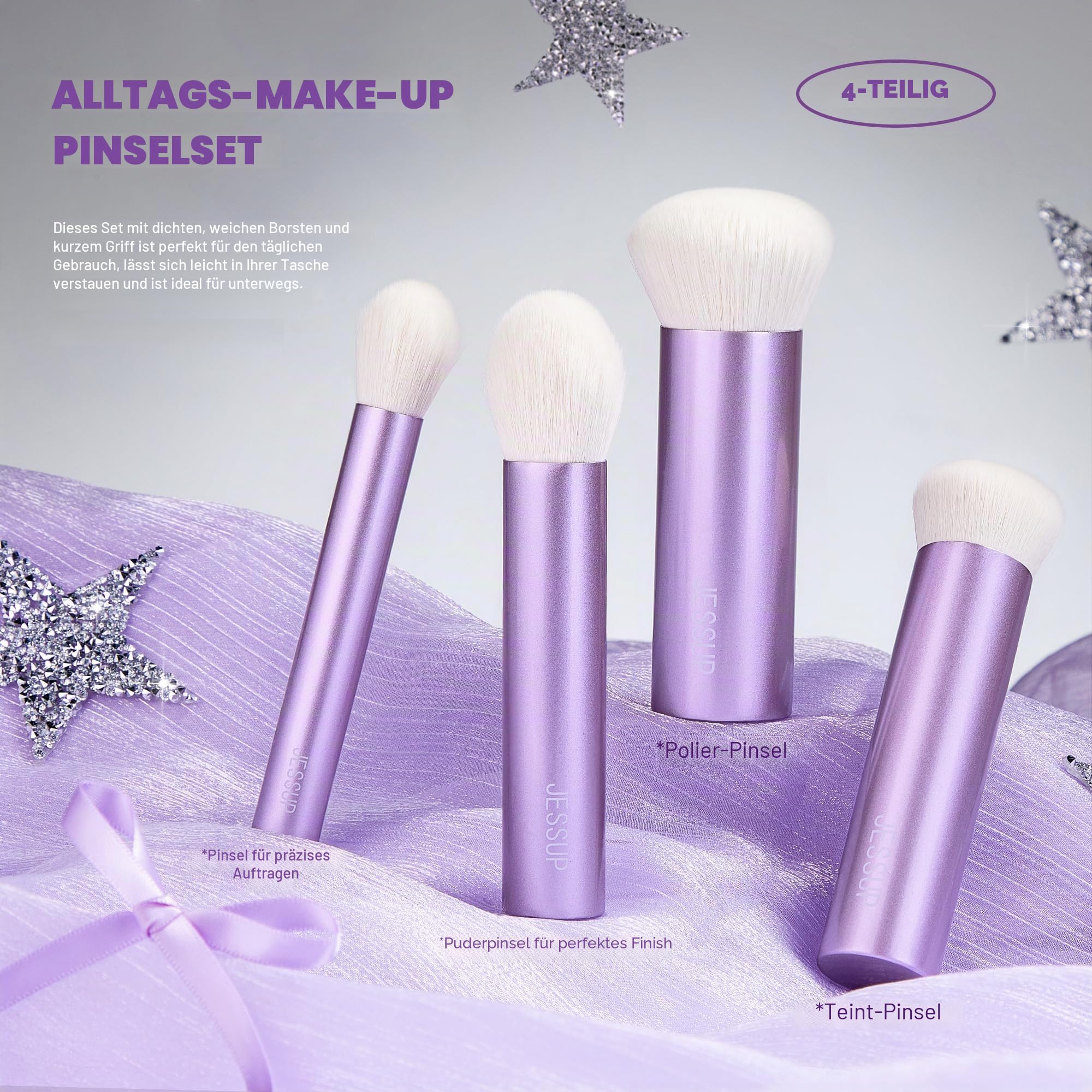 Jessup Pinselset Makeup Make Up Pinsel Set Gesichtspinsel Make Up Schwamm Puderquaste Pinselreiniger 11-teilig Puder Grundierung Contour Bronzer Rouge Highlighter Pinsel Lila T885