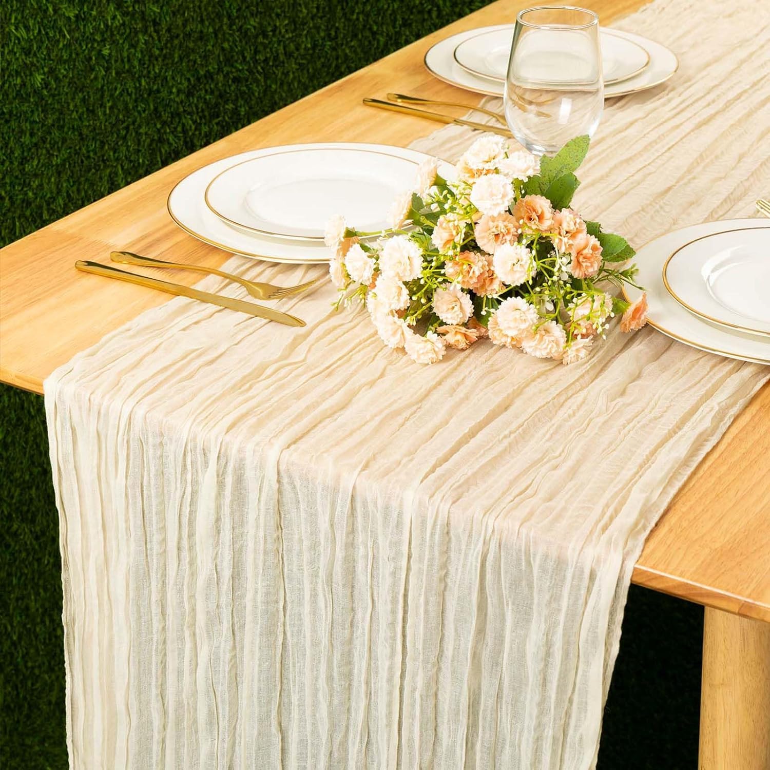 Cheesecloth Table Runner Beige Wedding Decor Arch Draping, Gauze Fabric Table Runner Long Boho Rustic Dining Table Decorations for Wedding, Birthday Party, Bridal Shower Cheese Cloth Fabric (90x300cm)