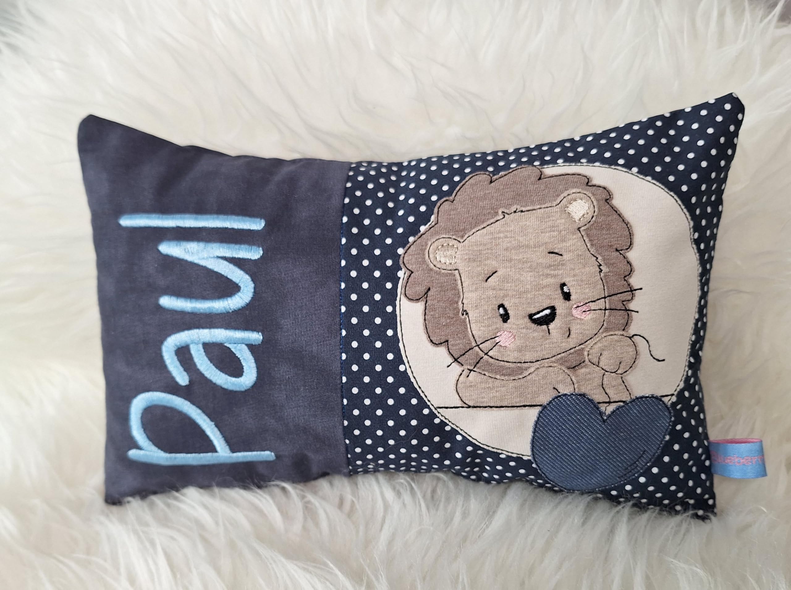 Personalisiertes Kissen zur Geburt und Taufe | Bestickt mit Namen und süßem Löwen | Baumwolle… (20cm x 30cm, Löwe)