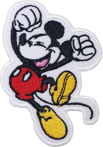 Happy Mickey - Parches bordados para planchar con insignia para jeans, ropa, bolsos, chaquetas, gorras, color blanco