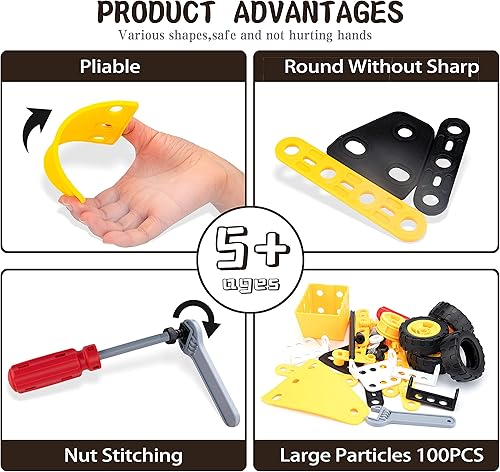 Miniatura 6 de Tinone STEM Actividades Bloques de construcción para niños y niñas de 5 a 12 años, juego educativo de 100 piezas juguetes de ingeniería creativa,