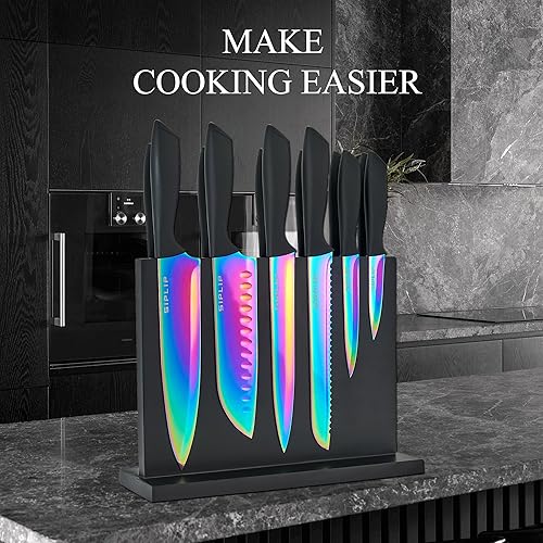 Miniatura 6 de Juego de 15 cuchillos de cocina de acero inoxidable de alto carbono con soporte magnético, incluye chef, pan, cuchillos de carne dentados y afilador