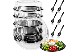 Tessco 6 Pack Heavy Duty Disposable Serving Trays with Lids and Sporks...