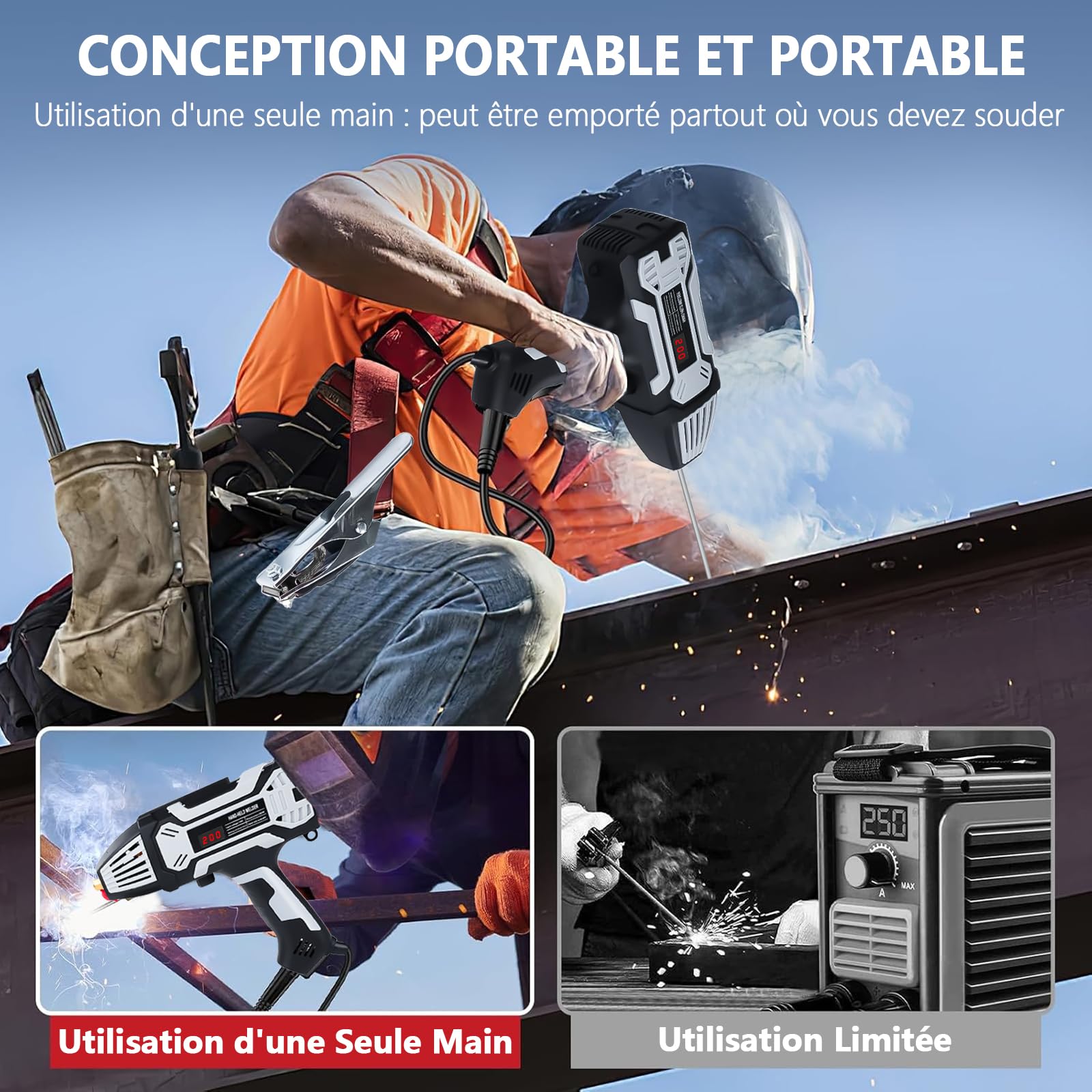 Poste a Souder Portative, 200A Arc Machine à Souder Soudeur Inverter Igbt Soudeuse à électrodes, 220v/3000w Portable Poste à Souder Affichage Digital Lcd Soudeuse Avec Outils De Soudage