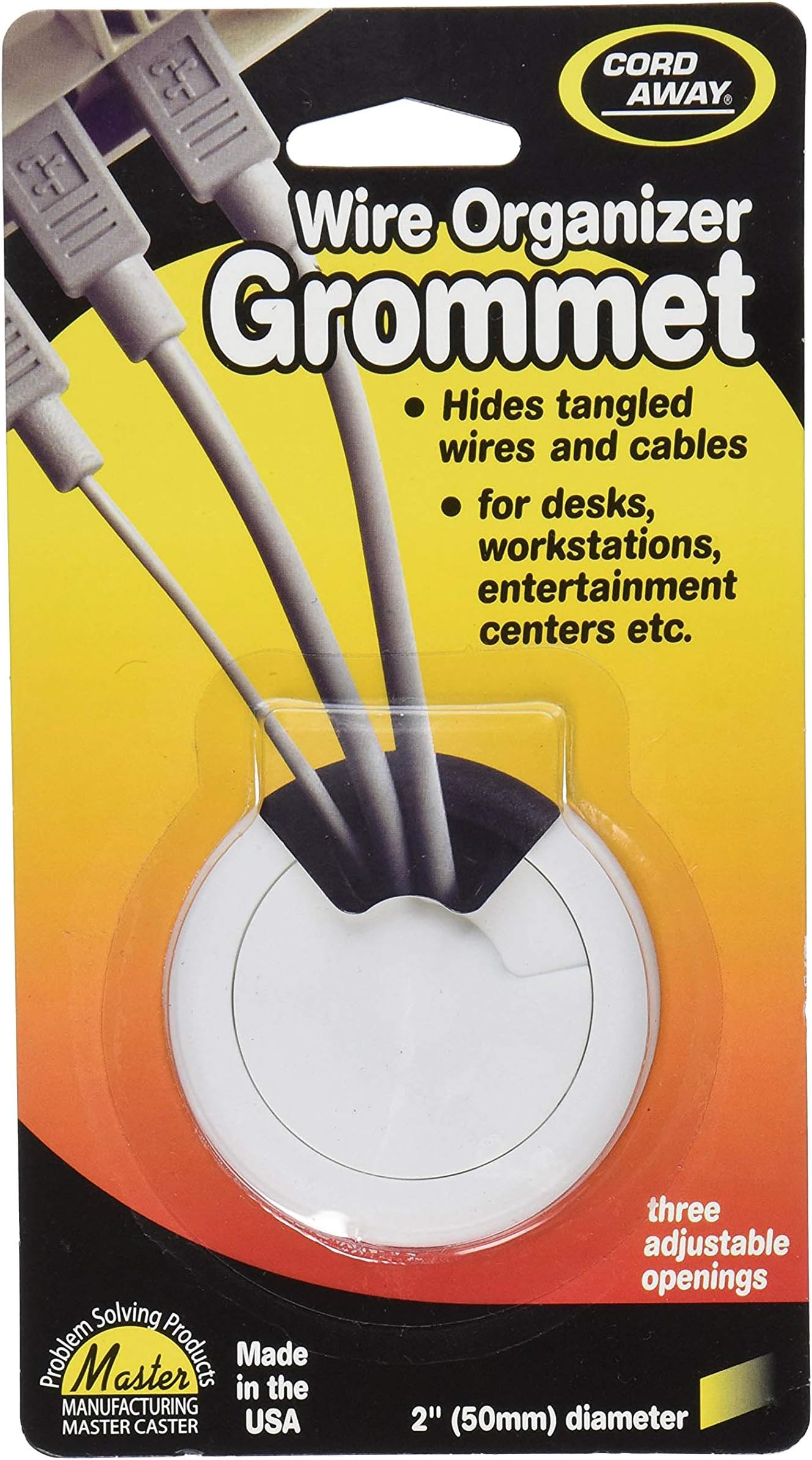 CordAway Grommet, Adjustable, 2" dia., 1-1/8" deep, White, 1/Pack (00261)
