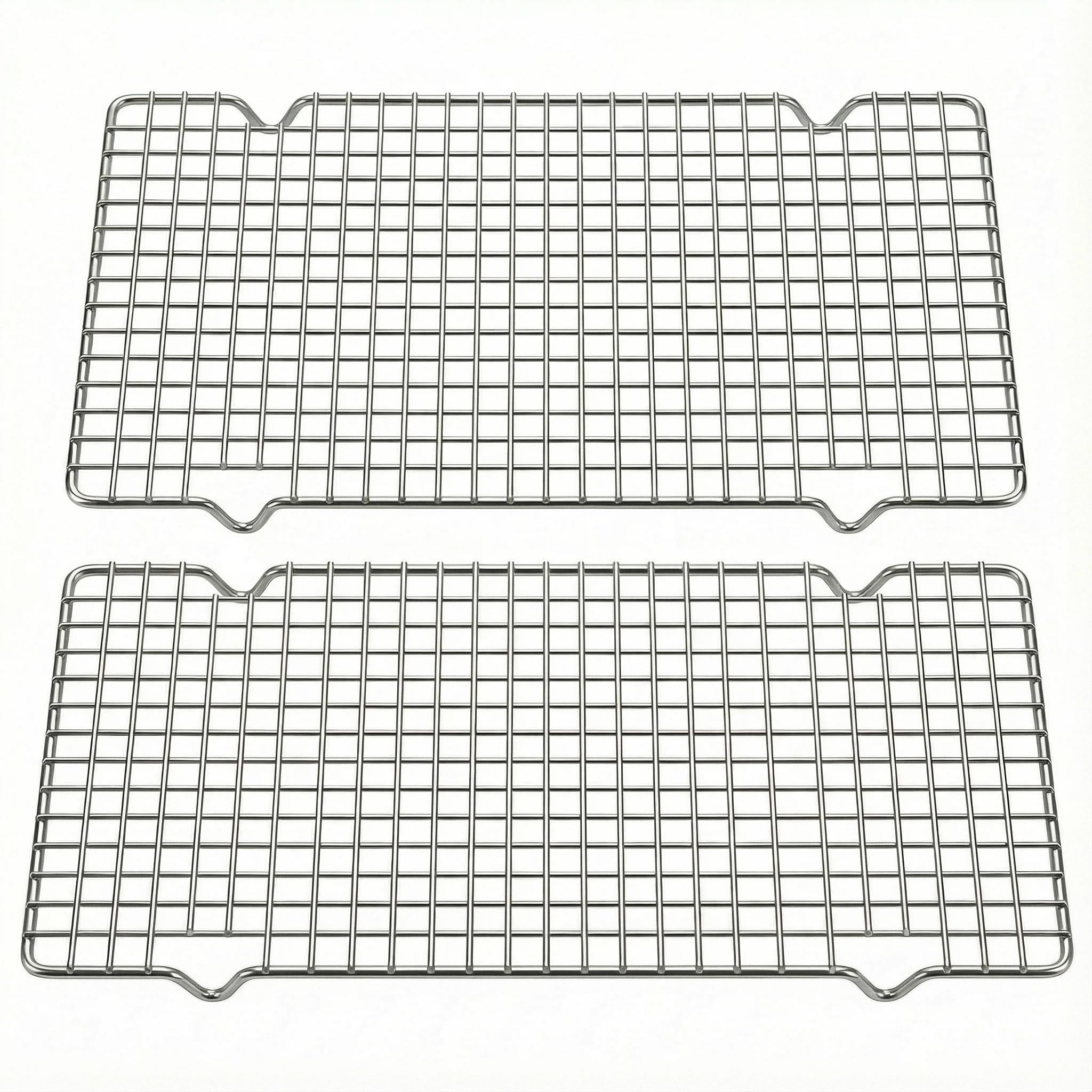 2-PCS Stainless Steel Cooling Rack Set - Non-Stick, Wire Racks for Baking, Grilling, Roasting, Oven & Dishwasher Safe, 25.4 x 37.3 cm, Silver