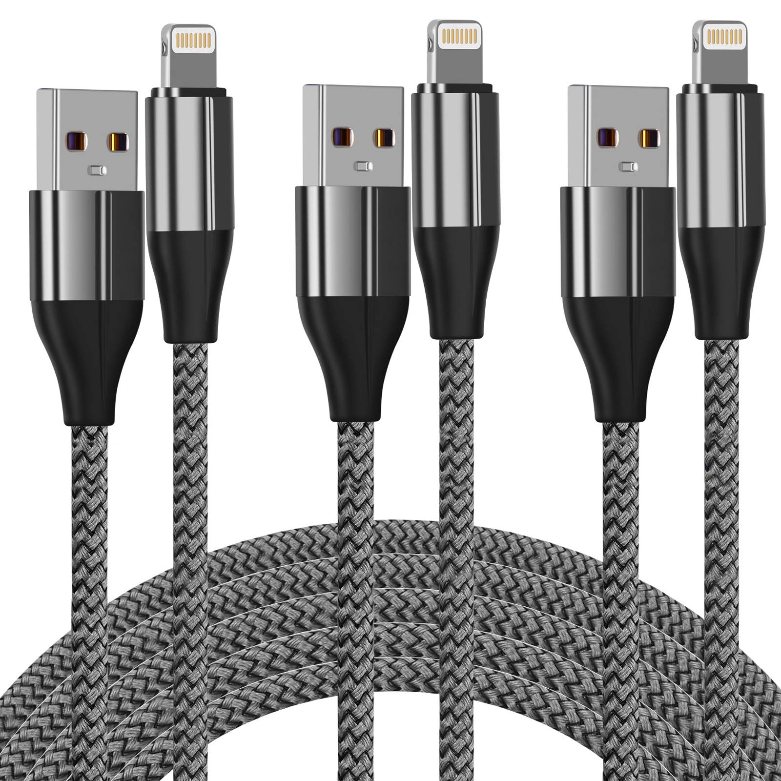 FEEL2NICE iPhone Charger Cable (3 Pack 10 Foot), [MFi Certified] 10 Feet Nylon Braided Lightning Cable, iPhone Charging Cord USB Cable Compatible with iPhone 11/Pro/X/Xs Max/XR/8 Plus /7 Plus/6/ iPad