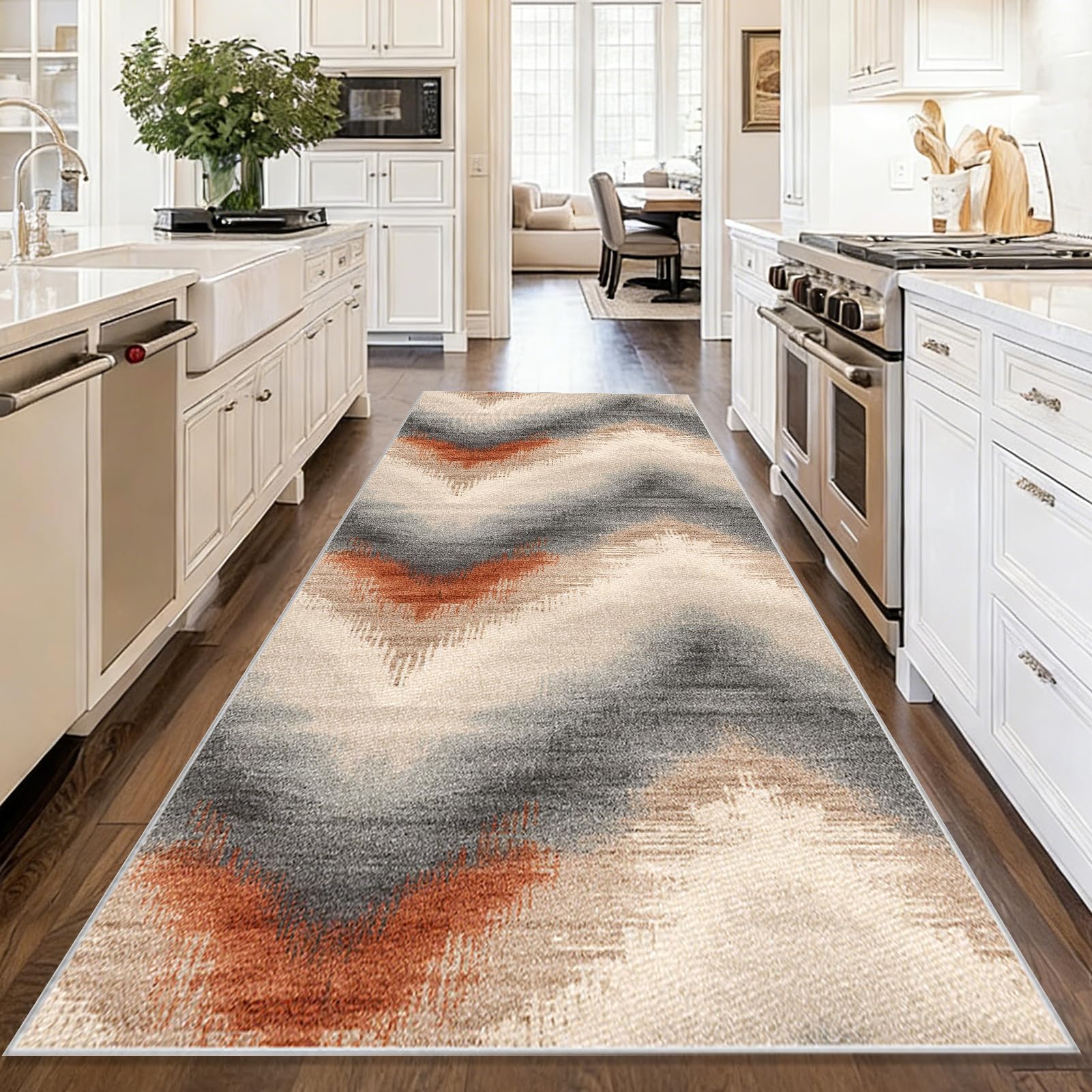 Dywan kuchenny z przodu do zlewu do wnętrz 80 x 400 cm Długi dywanik antypoślizgowy dywanik z krótkim włosiem chłonny dywanik do drzwi długa mata podłogowa do przedpokoju kuchnia sypialnia