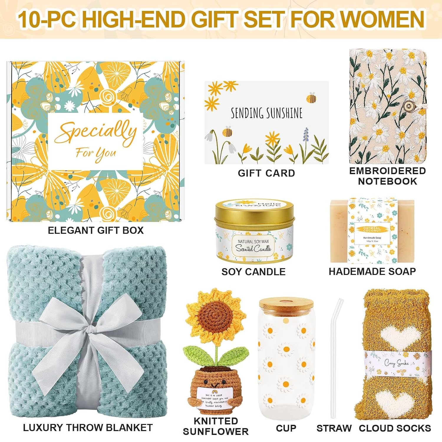 Valentines Day Gifts for Her, Sending Sunshine Self Care Package Spa Gift Baskets for Women, Mothers Day Birthday Gifts for Women Best Friends Mom Sister Wife Grandma Her - Dusty Blue - Image 3