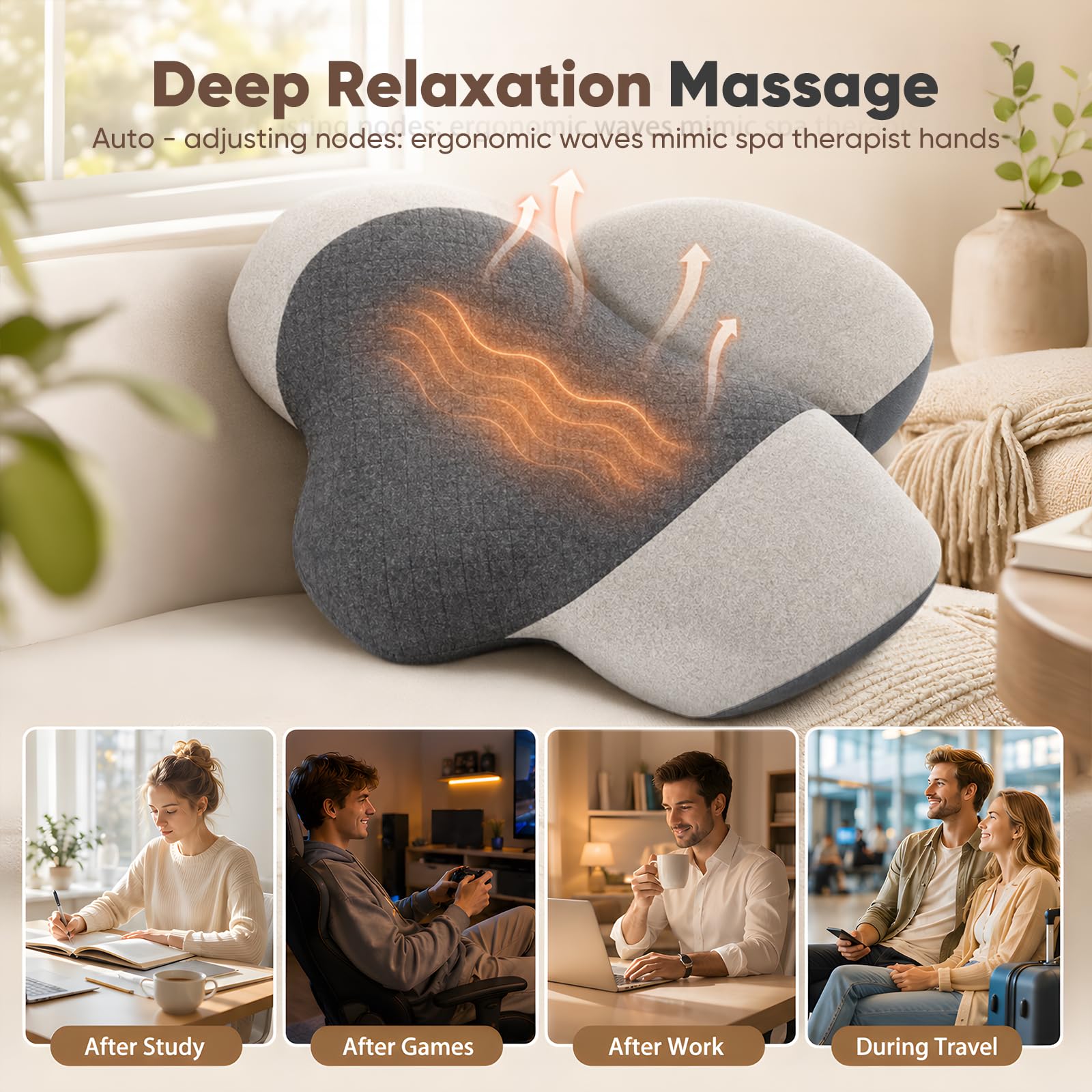 Nackenmassagegerät Elektrisch 3-in-1,Vibration,Wärmeanwendung,Traktion | Nackenschmerzen Lindern,Verspannungen,Tiefenmassage Nacken Lösen,Elektrisch Nackenmassagekissen für Büro,Bildschirmarbeit