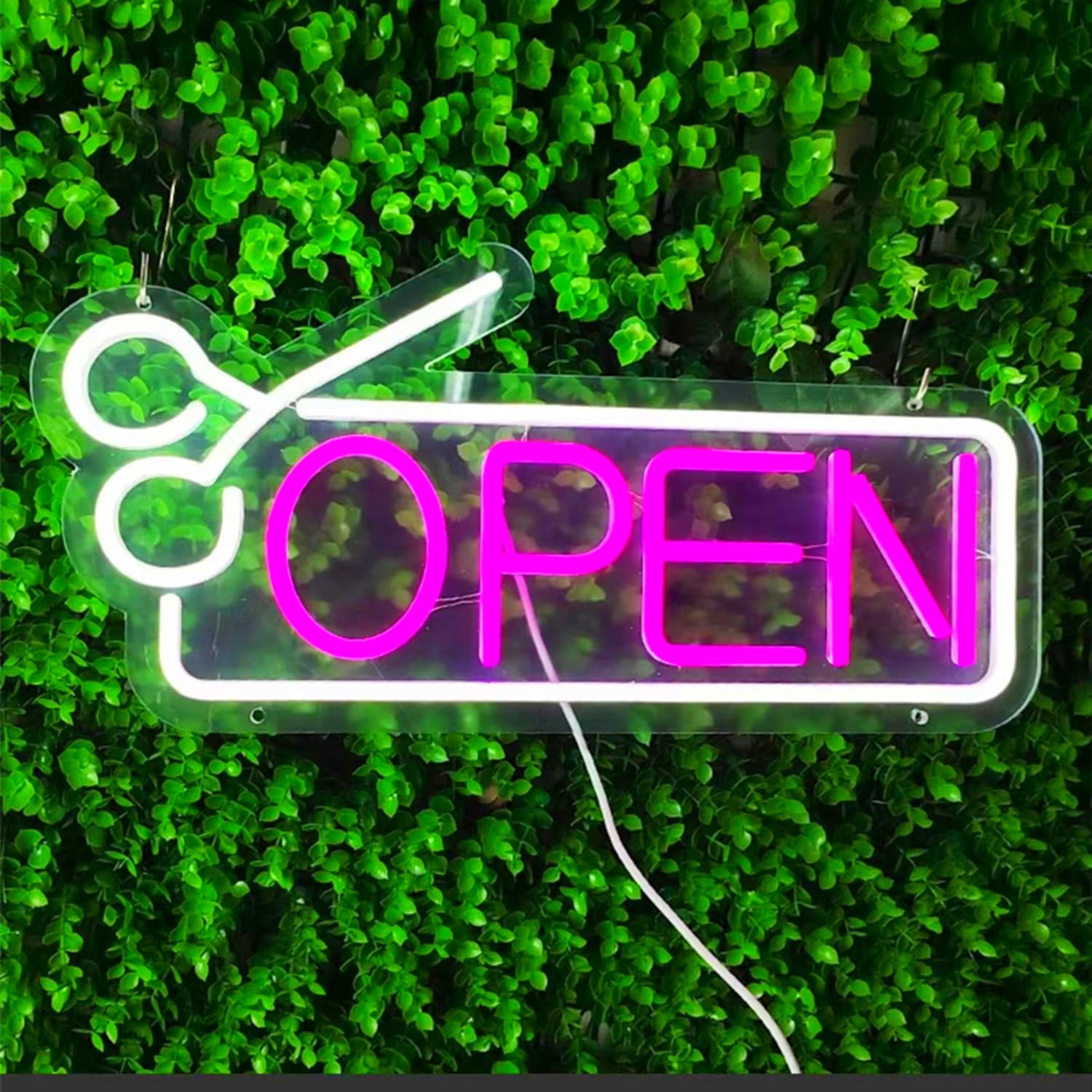Neon LED Barber Sign for Barber Shop Wall and Window Decor Hair Salon Barber Studio Open Light Up Sign with Dimmable Switch and Hanging Chain Gifts for Hairdresser 41 * 20CM - Image 2