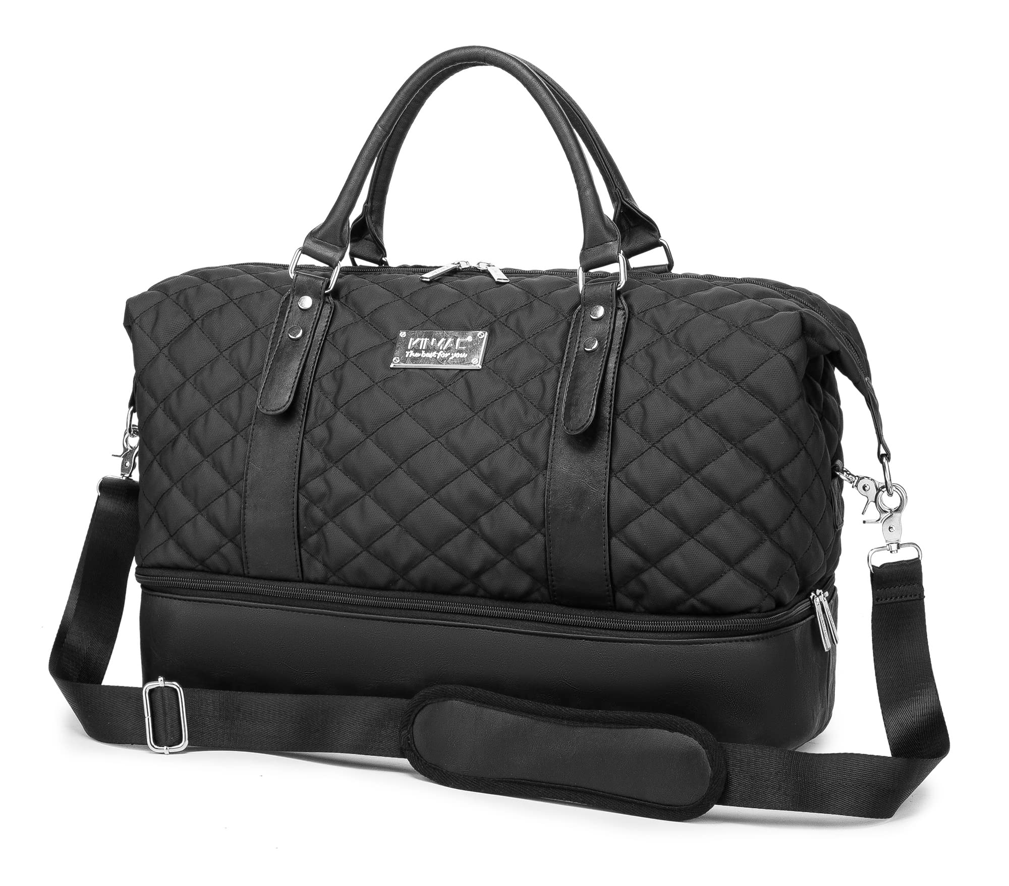 Kinmac Women's Travel Duffel Bag,Sports Gym Yoga Duffel Bag Weekender Overnight Totes Bag (Black Embroider)