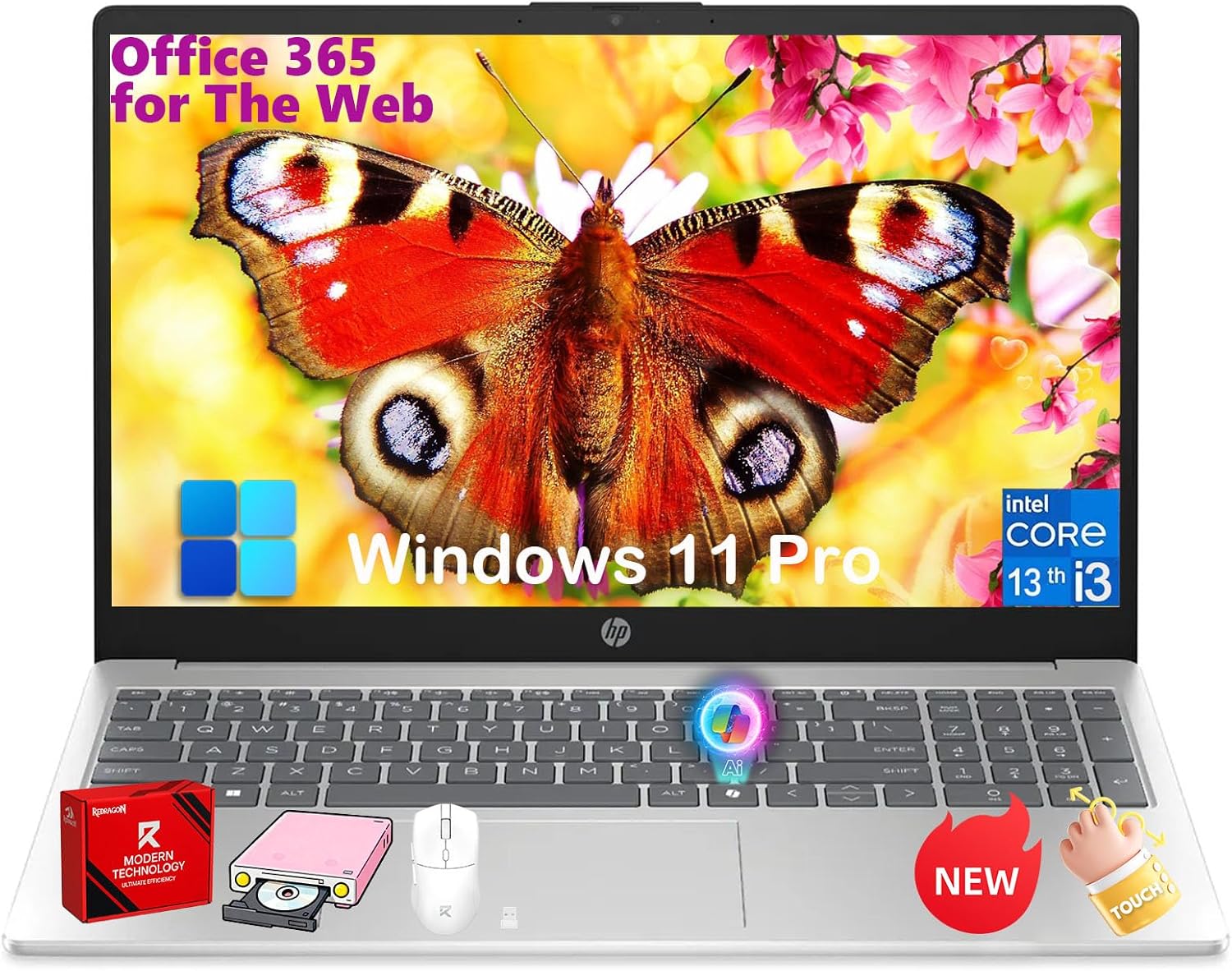 HP 15.6-inch Touchscreen Laptop Computer for Business & Student - 16GB RAM, 512GB SSD, Intel 13th Gen i3 1315U, HD Touch Display, AI Copilot, Wifi6, Fast Charge, HD Camera, Win 11 Pro, Accessories