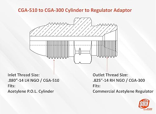 Miniatura 2 de SÜA - Adaptador de acetileno - CGA-510 (Cilindro POL) a CGA-300 (regulador comercial)