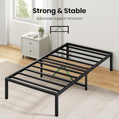 Miniatura 4 de Marsail Marco de cama, cama de plataforma de metal de 14 pulgadas con estructura de soporte mejorada y bordes envolventes, cama de metal con gran