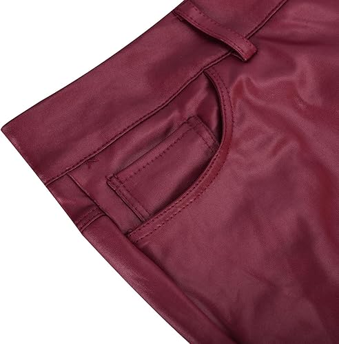 Vista 4 de Leggings de piel sintética para mujer, con control de abdomen, cintura alta, de poliuretano, sin costuras, elásticos, moldeadores de cadera, mallas