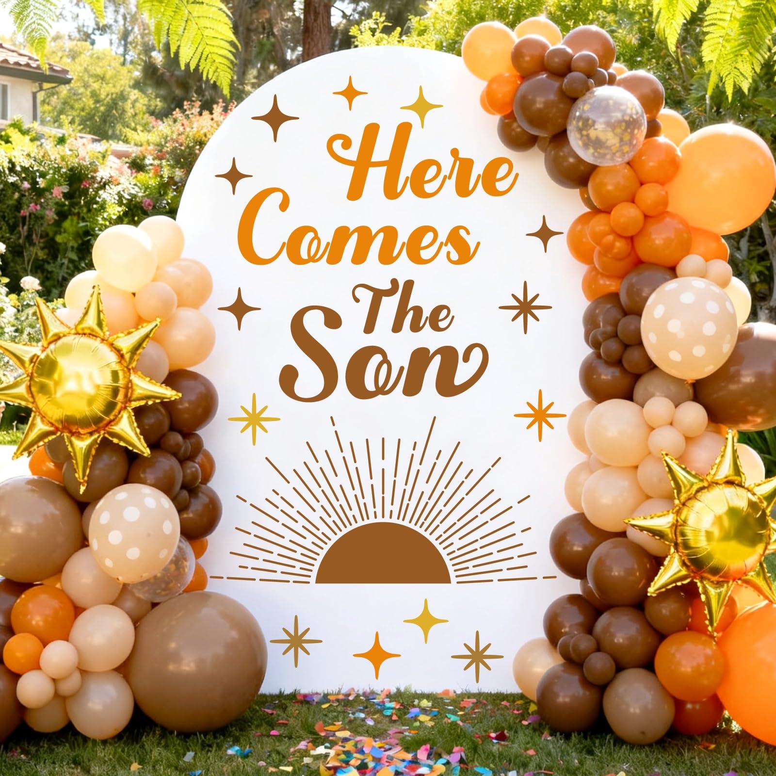 Baby Shower Party Decal Here Comes the Son Backdrop Decal Boho Sunshine Wall Stickers for Balloon Arch Decorations Gender Reveal Neutral Boy or Girl