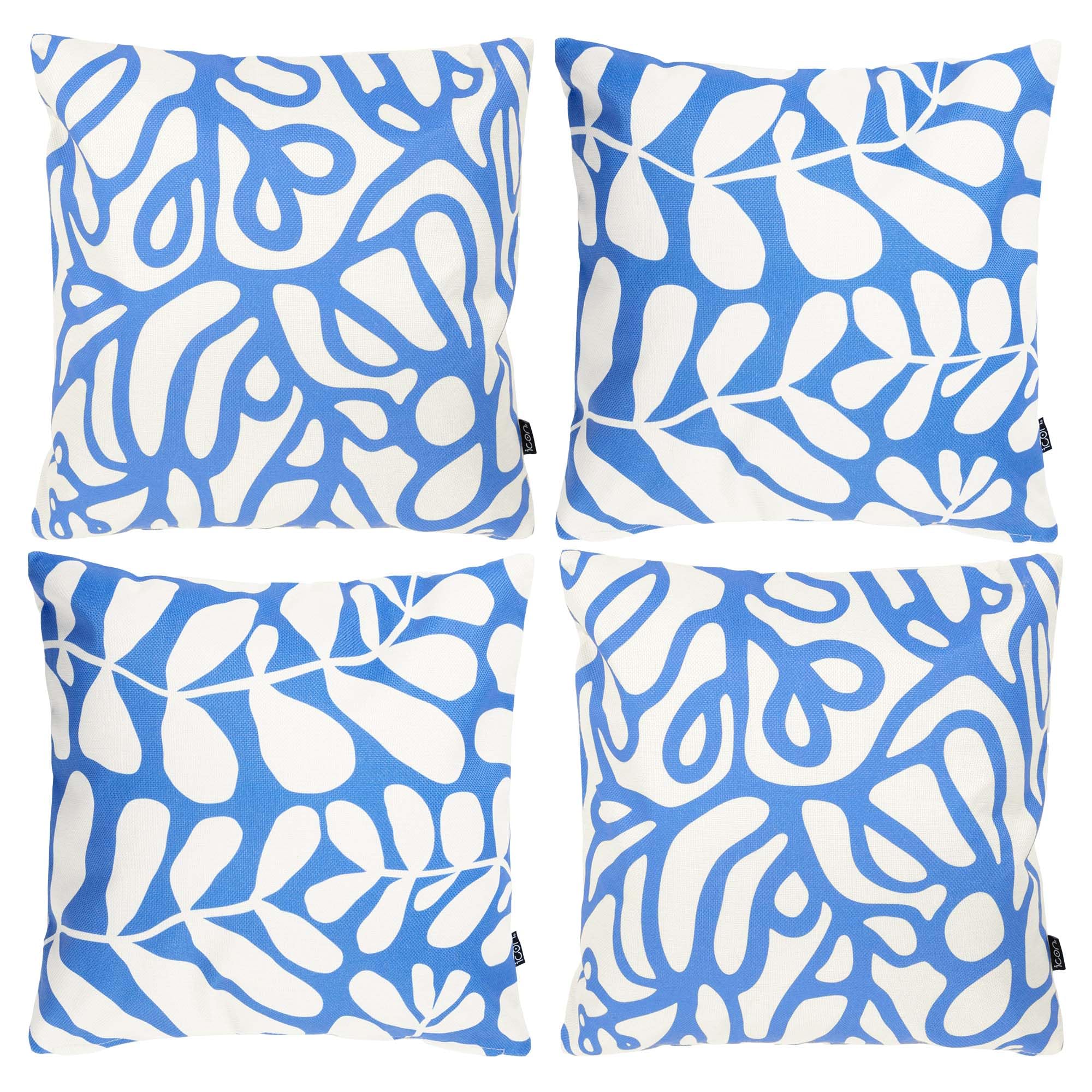 icon Indoor Outdoor Cushions Filled, Kyoto Collection, Print Mix, Set of 4, 43cm x 43cm, Water Resistant, Blue Outdoor Cushions for Garden Furniture, Lounge, Garden, Patio