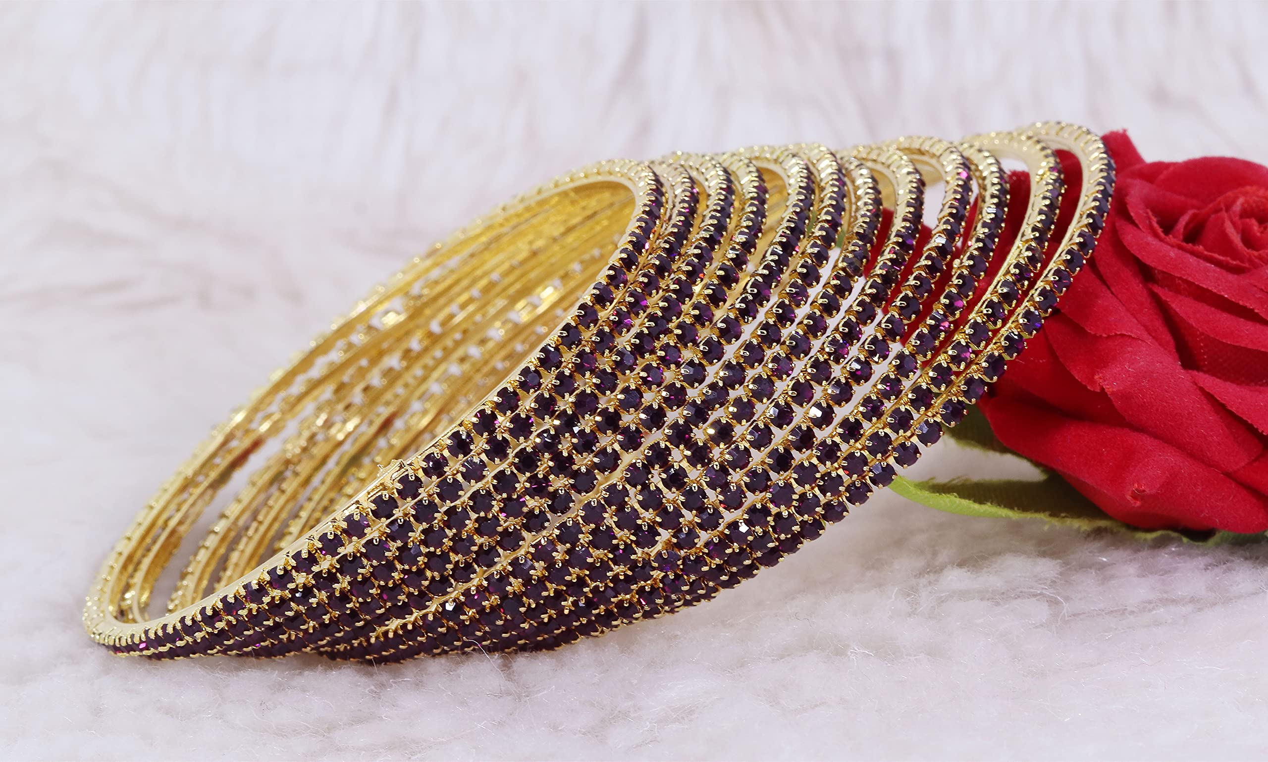 Zircon Studded Glossy Bangle Set, Pack of 12