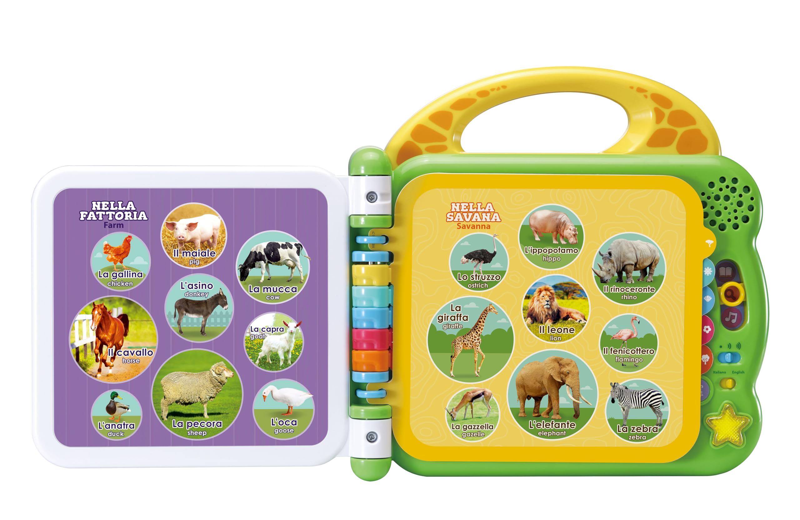 VTech Tweetalig geïllustreerd boek – 100 dieren voor kinderen, sensorisch in Italiaans en Engels, baby met 3 modi, inclusief batterijen, 2-5 jaar