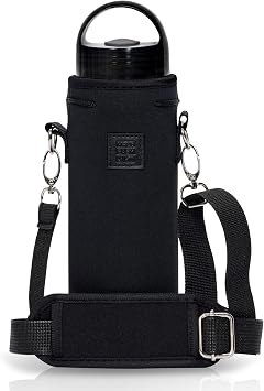 Made Easy Kit Neoprene Water Bottle Carrier Holder with Adjustable Shoulder Strap for Insulating & Carrying Water Container Canteen Flask Available in 5 Sizes Black, M 16oz-22oz