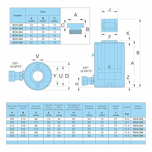 Vista 14 de AMZCNC Cilindros de elevación hidráulicos de 5.906 in del cilindro hidráulico hueco del cilindro hidráulico del pistón del hueco del gato