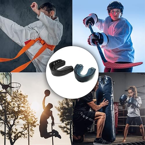 Miniatura 5 de Paquete de 2 protectores bucales de fútbol con correas y estuche, protector bucal para niños y jóvenes, protector bucal deportivo para boxeo,