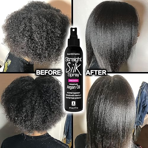 Miniatura 4 de Kit de prensa de seda – Spray de seda recta con protector de calor de aceite de argán marroquí con alisador de pelo y peine desenredante | Sin
