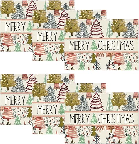 Artoid Mode Pines Trees - Juego de 6 manteles individuales bohemios de Navidad de 12 x 18 pulgadas para decoración de fiestas, cocina, comedor
